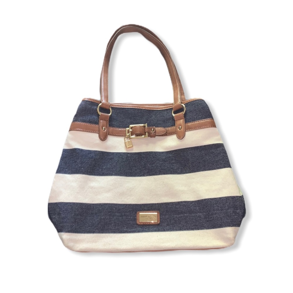 Blue and white striped Tommy Hilfiger beach bag